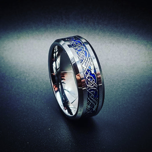 Silver Celtic Tungsten Dragon Ring (8mm) | Tymber Gear.