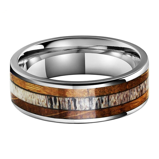 Deer Antler & Whiskey Barrel Oak Black Tungsten Ring (8mm) | Tymber Gear.