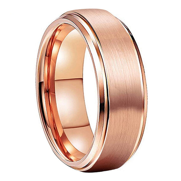 Brushed Rose Gold with Ladder Edge Tungsten Ring (6/8mm) | Tymber Gear.