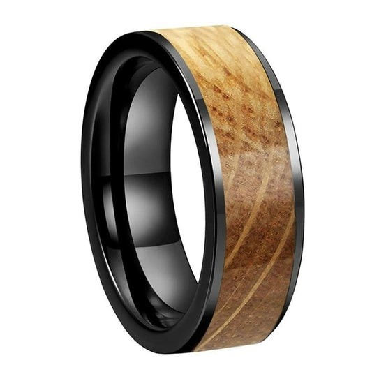 Whiskey Barrel Oak Flat Inlay & Black Tungsten | Tymber Gear.