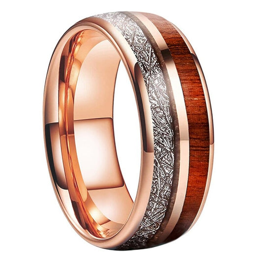 Rose Gold, Silver & Koa Wood Tungsten Ring (8mm) | Tymber Gear.