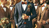groom and groomsmen wearing wood bowties and suits