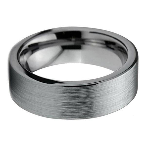 Brushed Silver Straight Edge Wedding Ring in Silver Tungsten (8mm)