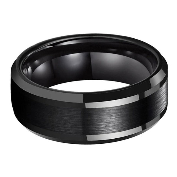 Black Tungsten Ring with Brushed Center Finish (8mm/6mm)