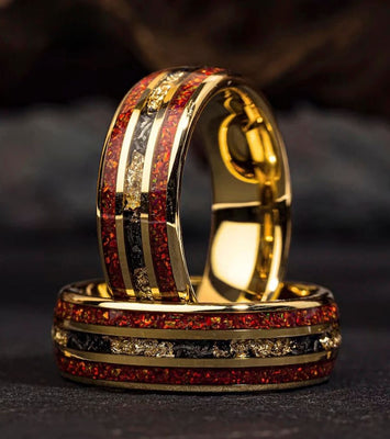 Red Opal & Meteorite Tungsten Ring (8mm)