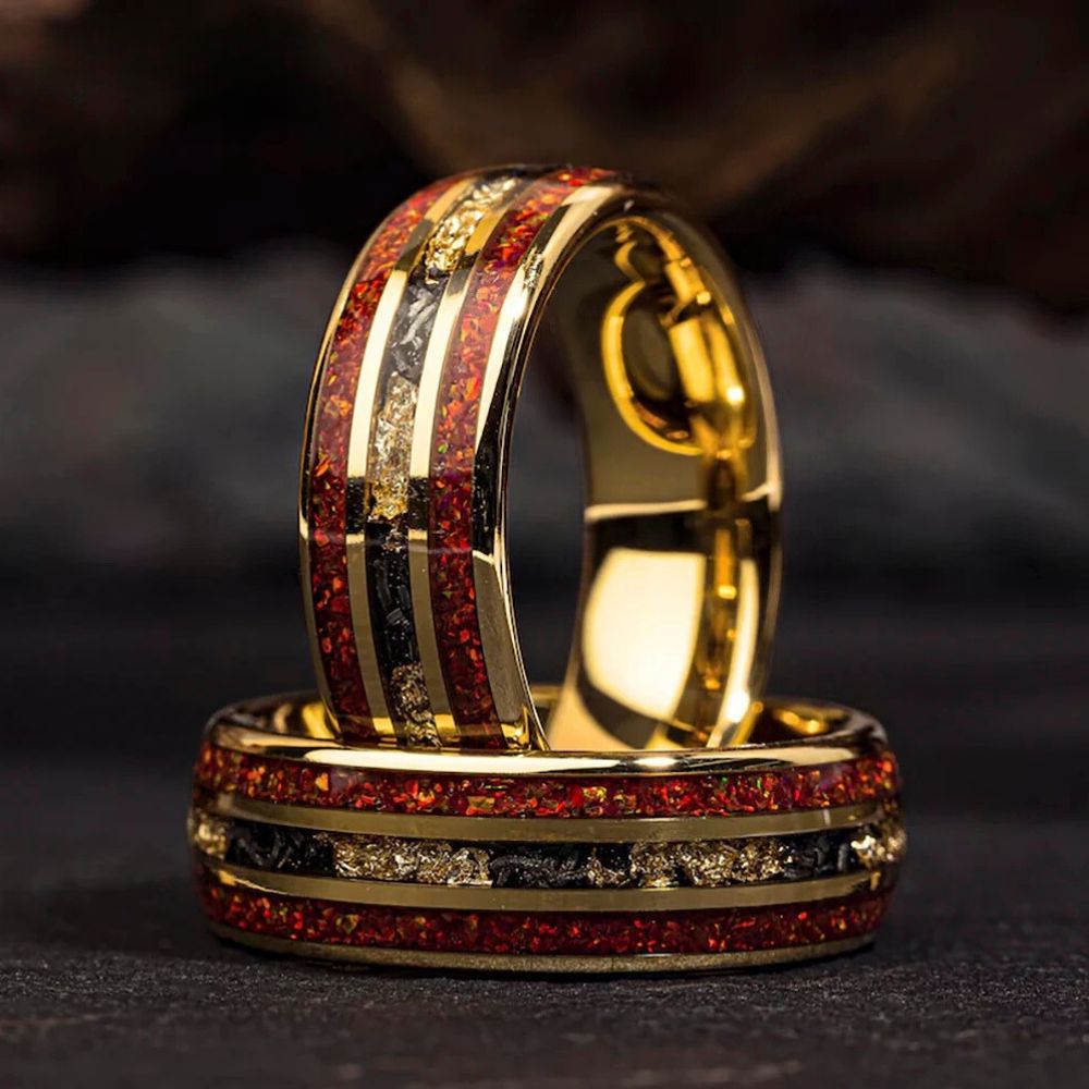 Red Opal & Meteorite Tungsten Ring (8mm)