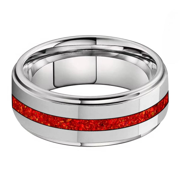 Red Opal Inlay Tungsten Ring (8mm)