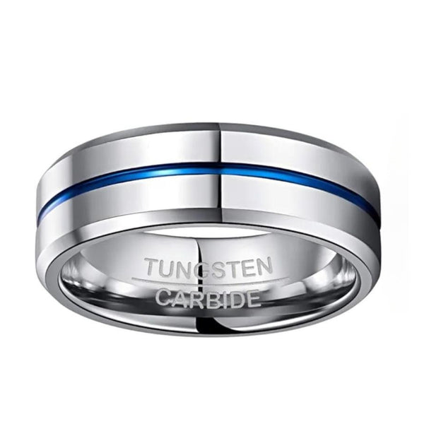 Silver Tungsten with Central Blue Inlay Wedding Ring (8mm)