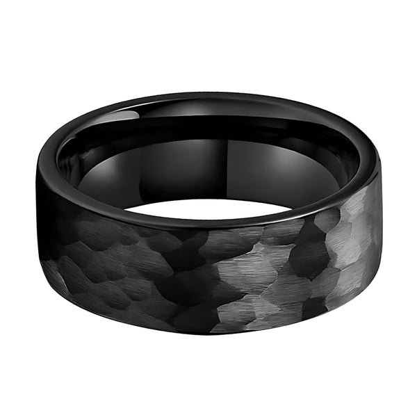 Hammered Black Tungsten Wedding Ring (8/6mm)