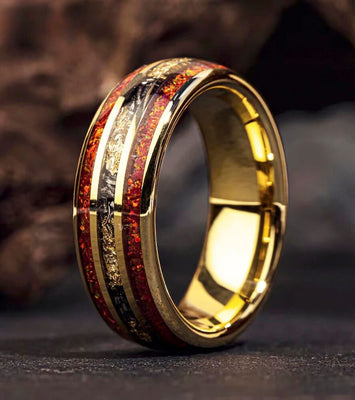 Red Opal & Meteorite Tungsten Ring (8mm)