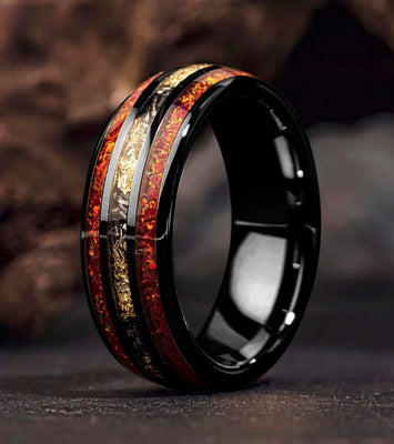 Red Opal & Meteorite Tungsten Ring (8mm)