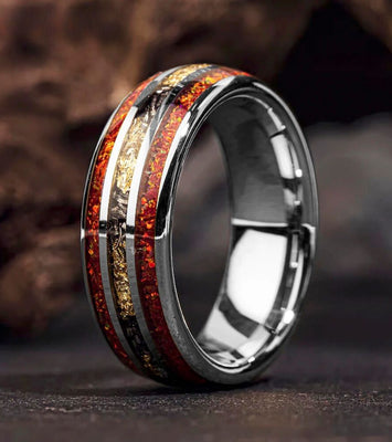 Red Opal & Meteorite Tungsten Ring (8mm)