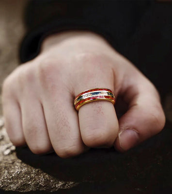 Red Opal & Meteorite Tungsten Ring (8mm)