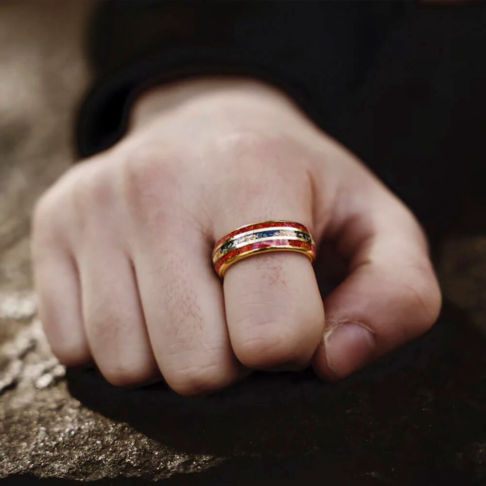 Red Opal & Meteorite Tungsten Ring (8mm)