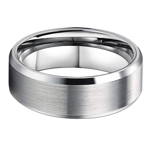 Brushed Silver Center + High Polish Edge Tungsten Ring (6/8mm)