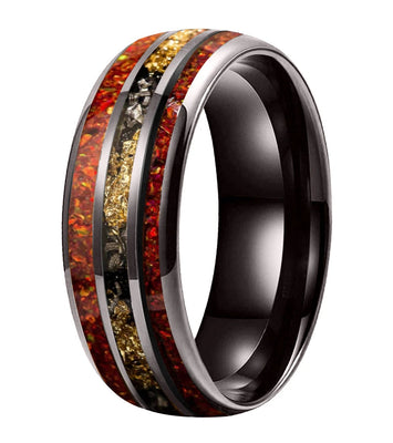 Red Opal & Meteorite Tungsten Ring (8mm)
