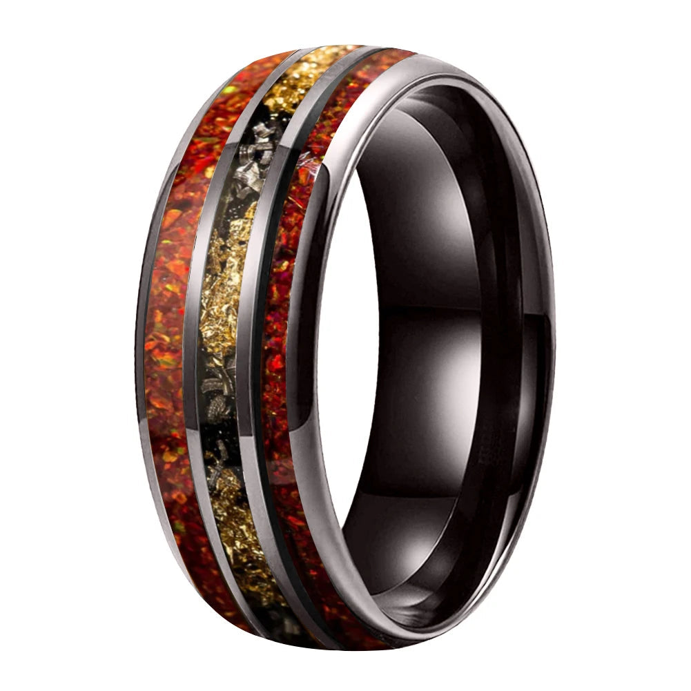 Red Opal & Meteorite Tungsten Ring (8mm)