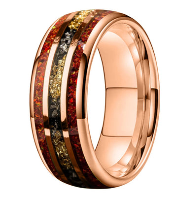 Red Opal & Meteorite Tungsten Ring (8mm)