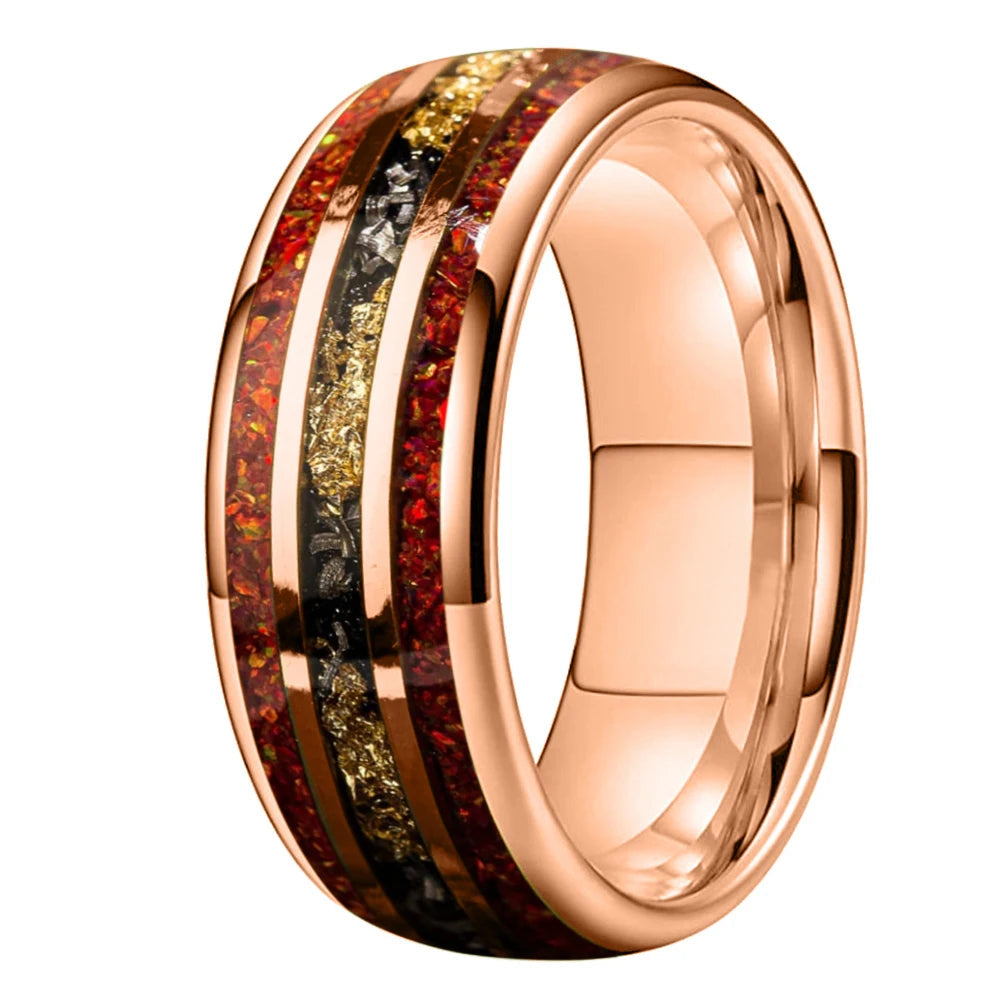 Red Opal & Meteorite Tungsten Ring (8mm)