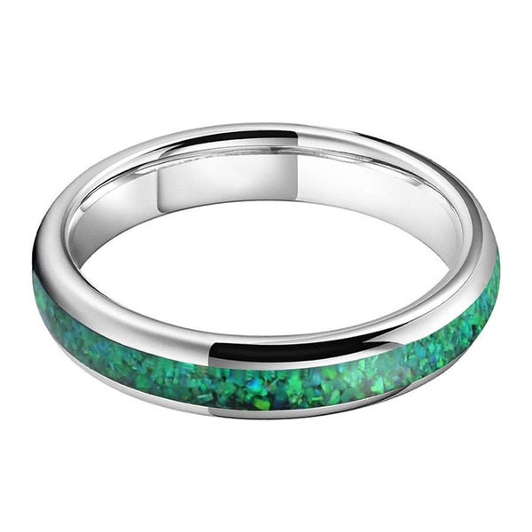 Green Opal & Silver Tungsten Ring (4mm)