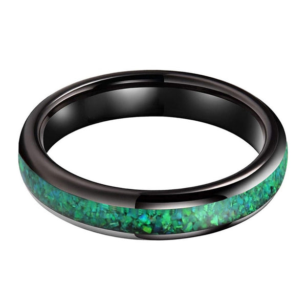 Green Opal & Black Tungsten Ring (4mm)