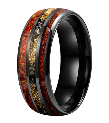 Red Opal & Meteorite Tungsten Ring (8mm)