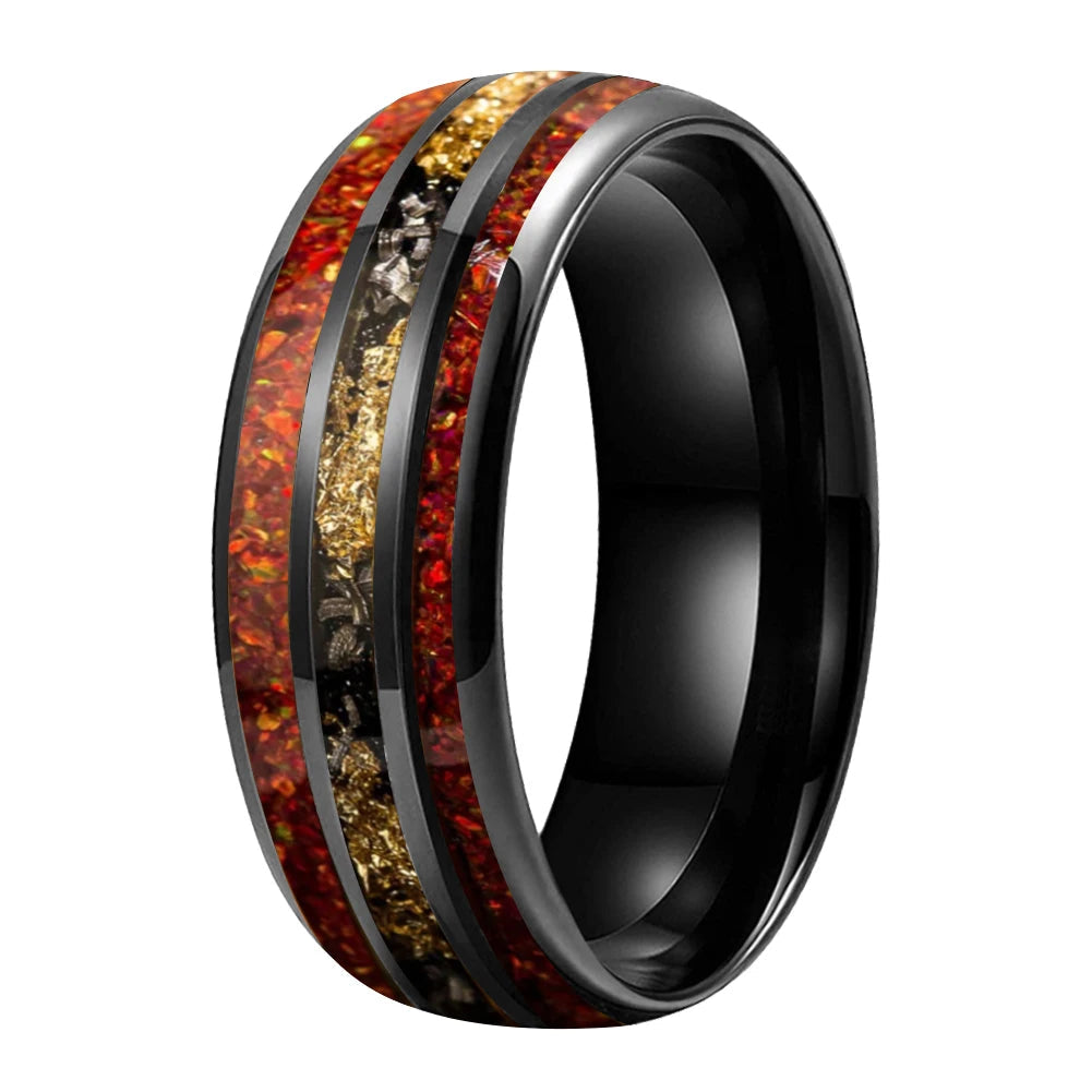 Red Opal & Meteorite Tungsten Ring (8mm)
