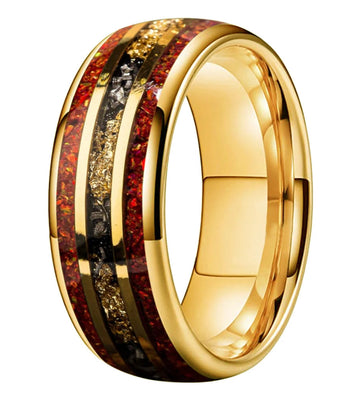 Red Opal & Meteorite Tungsten Ring (8mm)
