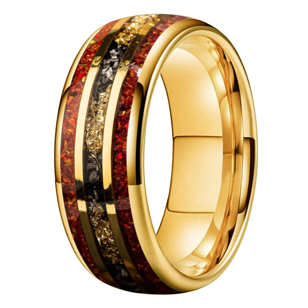 Red Opal & Meteorite Tungsten Ring (8mm)