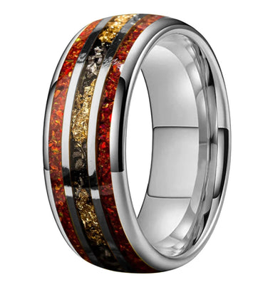 Red Opal & Meteorite Tungsten Ring (8mm)