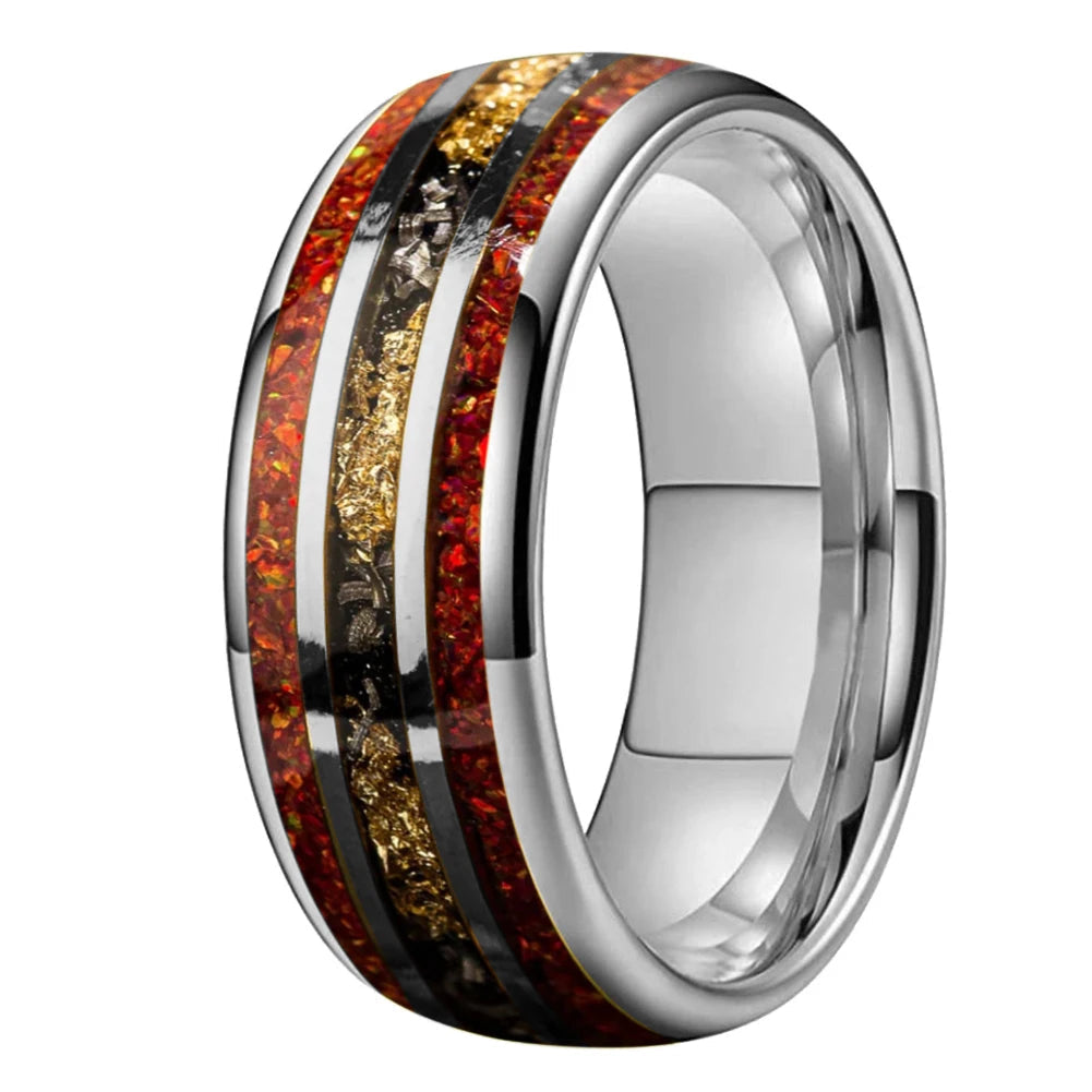 Red Opal & Meteorite Tungsten Ring (8mm)