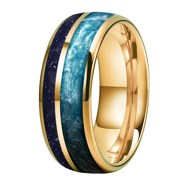 Blue Sandstone & Crushed Pearl Tungsten Ring (8mm)
