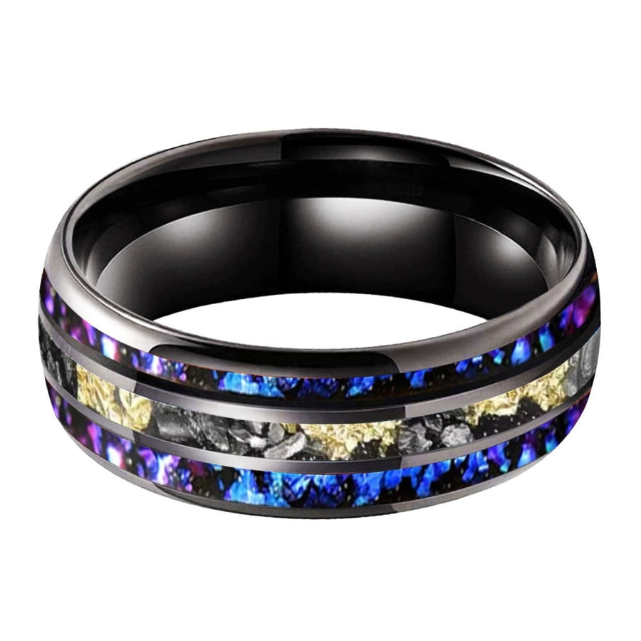 Nebula Blue Opal with Meteorite Gold Foil Tungsten Ring (8mm)