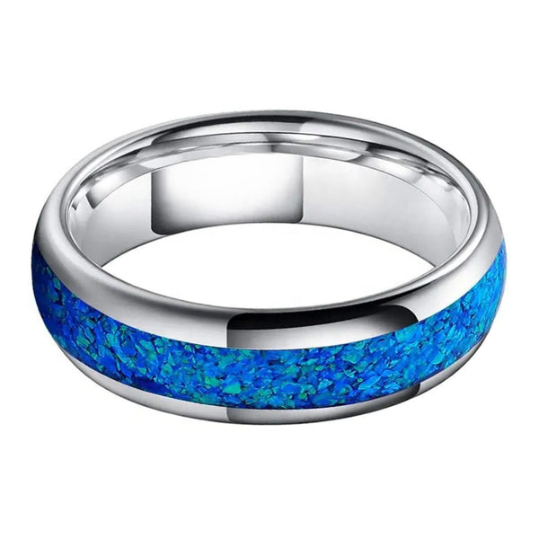 Crushed Blue Opal & Tungsten Wedding Ring (6mm)