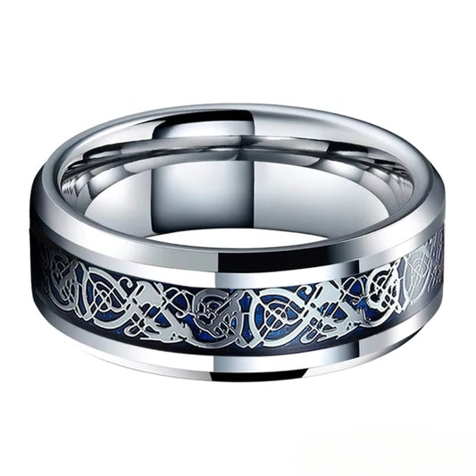 Silver Celtic Tungsten Dragon Ring (8mm)