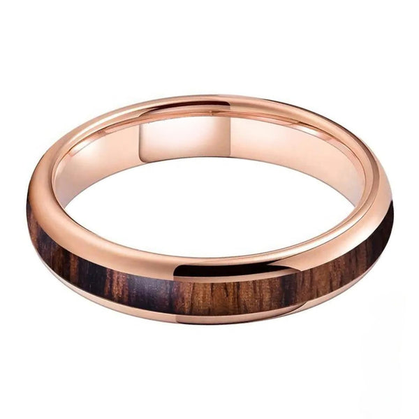 Natural Wood & Rose Gold Tungsten Wedding Ring (4mm)