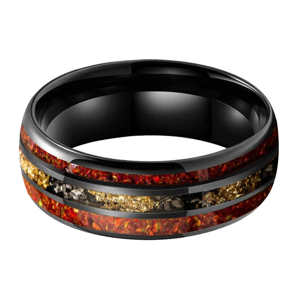 Red Opal & Meteorite Tungsten Ring (8mm)