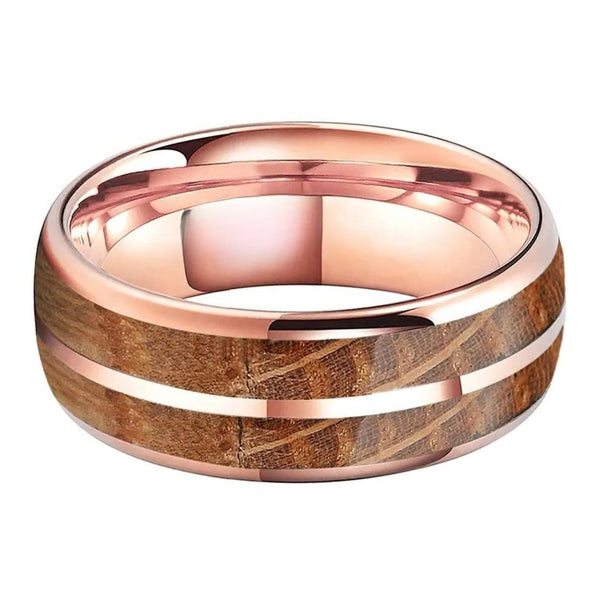 Whiskey Barrel Oak & Tungsten Inlay Wedding Ring (8mm)