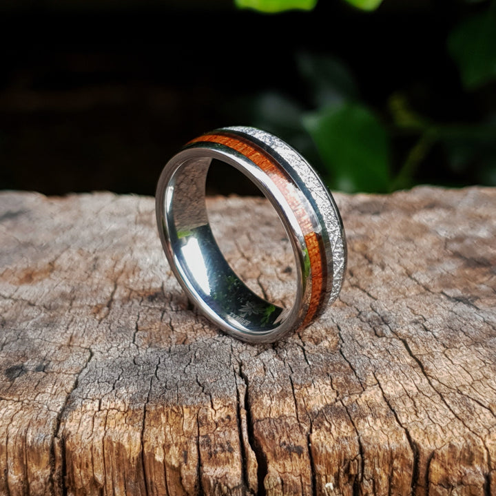 Silver Tungsten, Meteorite and Koa Wood Ring (8mm) | Tymber Gear.