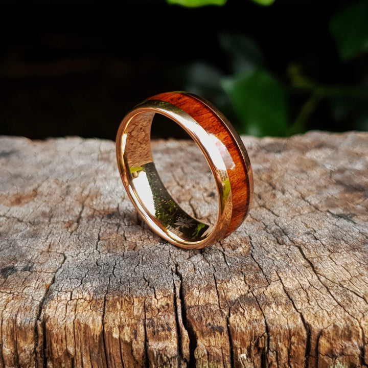 Rose Gold & Dark Red Wood Tungsten Ring (8mm) | Tymber Gear.