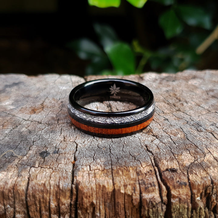 Black Tungsten, Silver and Koa Wood Ring (8mm) | Tymber Gear.
