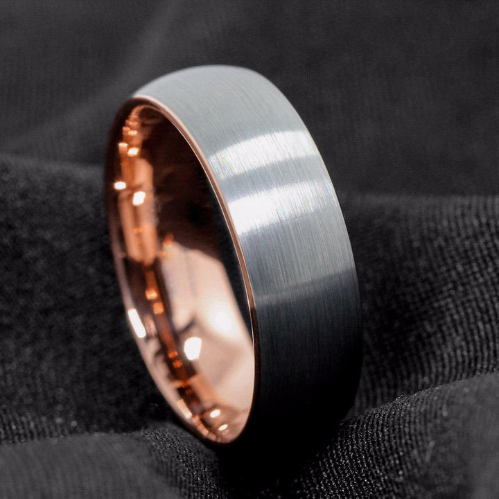 Brushed Silver & Rose Gold Tungsten Ring (8mm) | Tymber Gear.