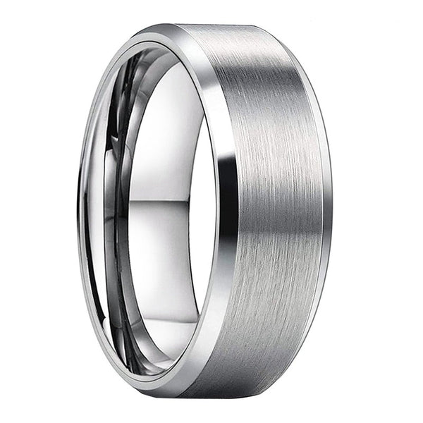 Brushed Silver Center + High Polish Edge Tungsten Ring (6/8mm)