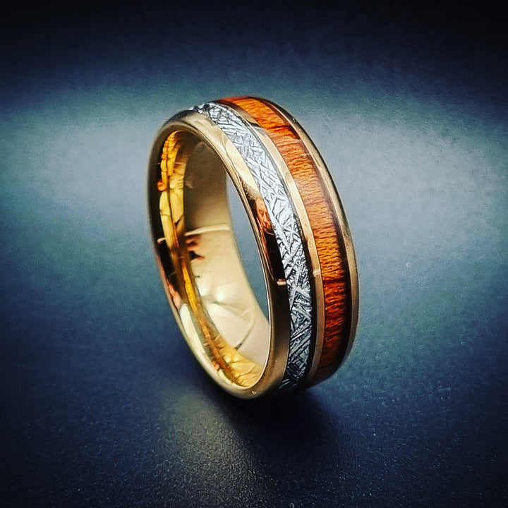 Rose Gold, Silver & Koa Wood Tungsten Ring (8mm) | Tymber Gear.