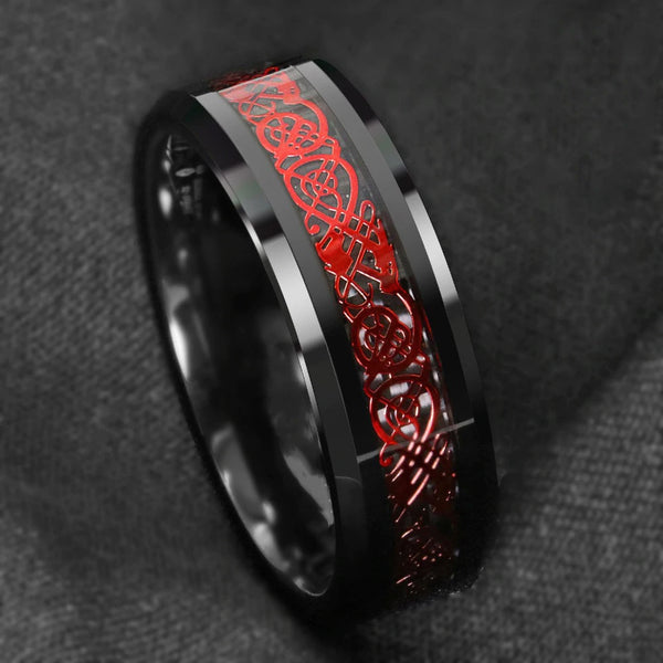 Red Celtic Dragon Black Tungsten ring (8mm) | Tymber Gear.