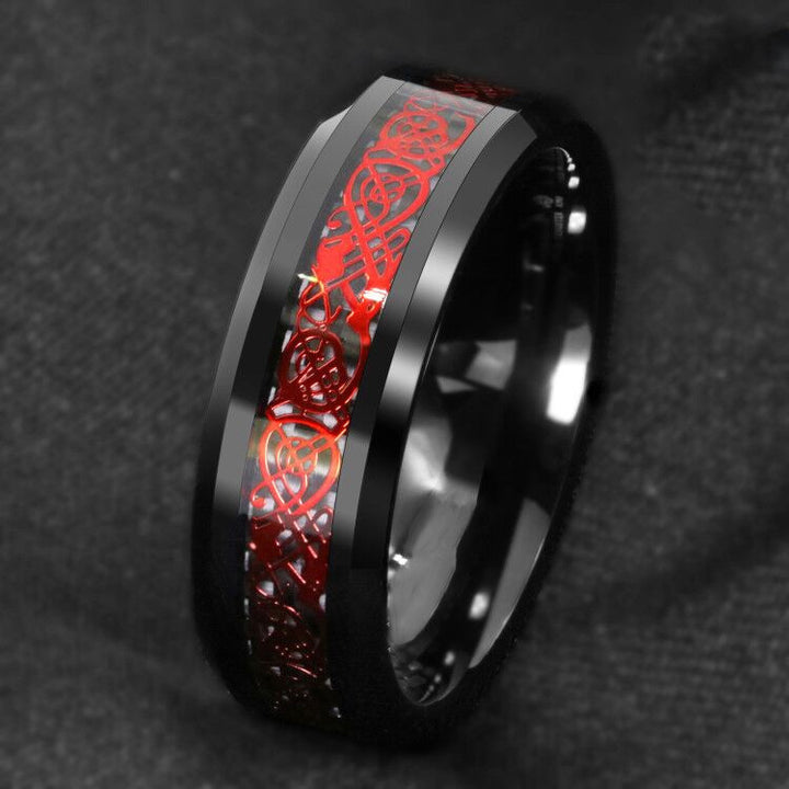 Red Celtic Dragon Black Tungsten ring (8mm) | Tymber Gear.