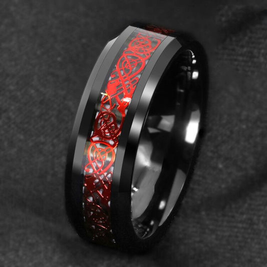 Red Celtic Dragon Black Tungsten ring (8mm) | Tymber Gear.