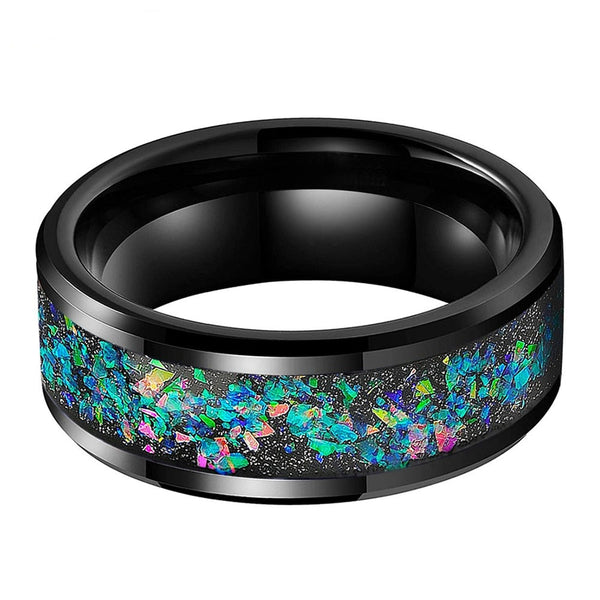 Flat crushed opal & Black Tungsten Ring (6/8mm) | Tymber Gear.
