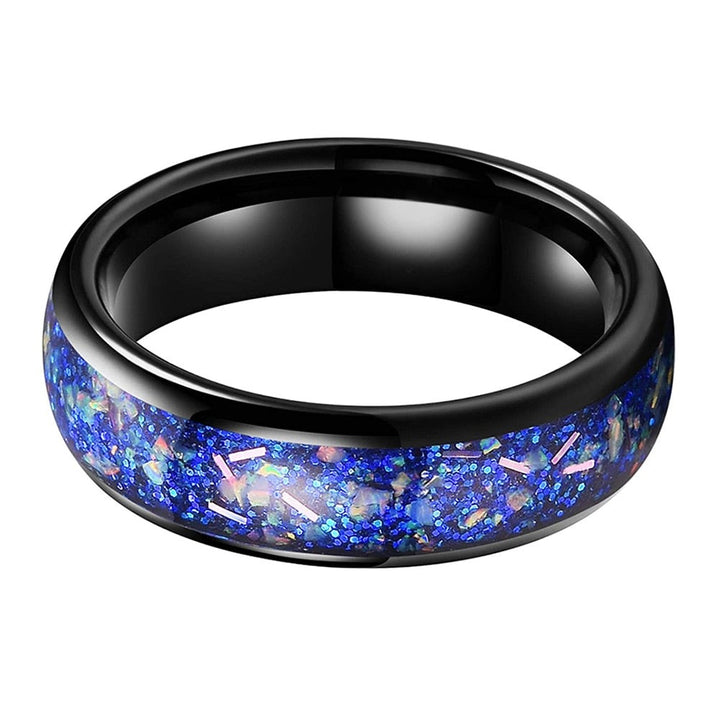 Crushed Blue Opal & Black Tungsten Dome Ring (4/6mm) | Tymber Gear.