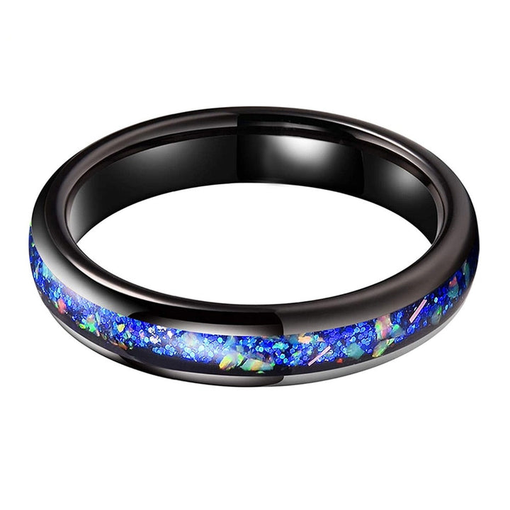 Crushed Blue Opal & Black Tungsten Dome Ring (4/6mm) | Tymber Gear.